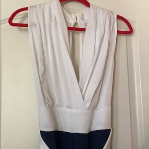 Eva Mendes navy and white jumpsuit